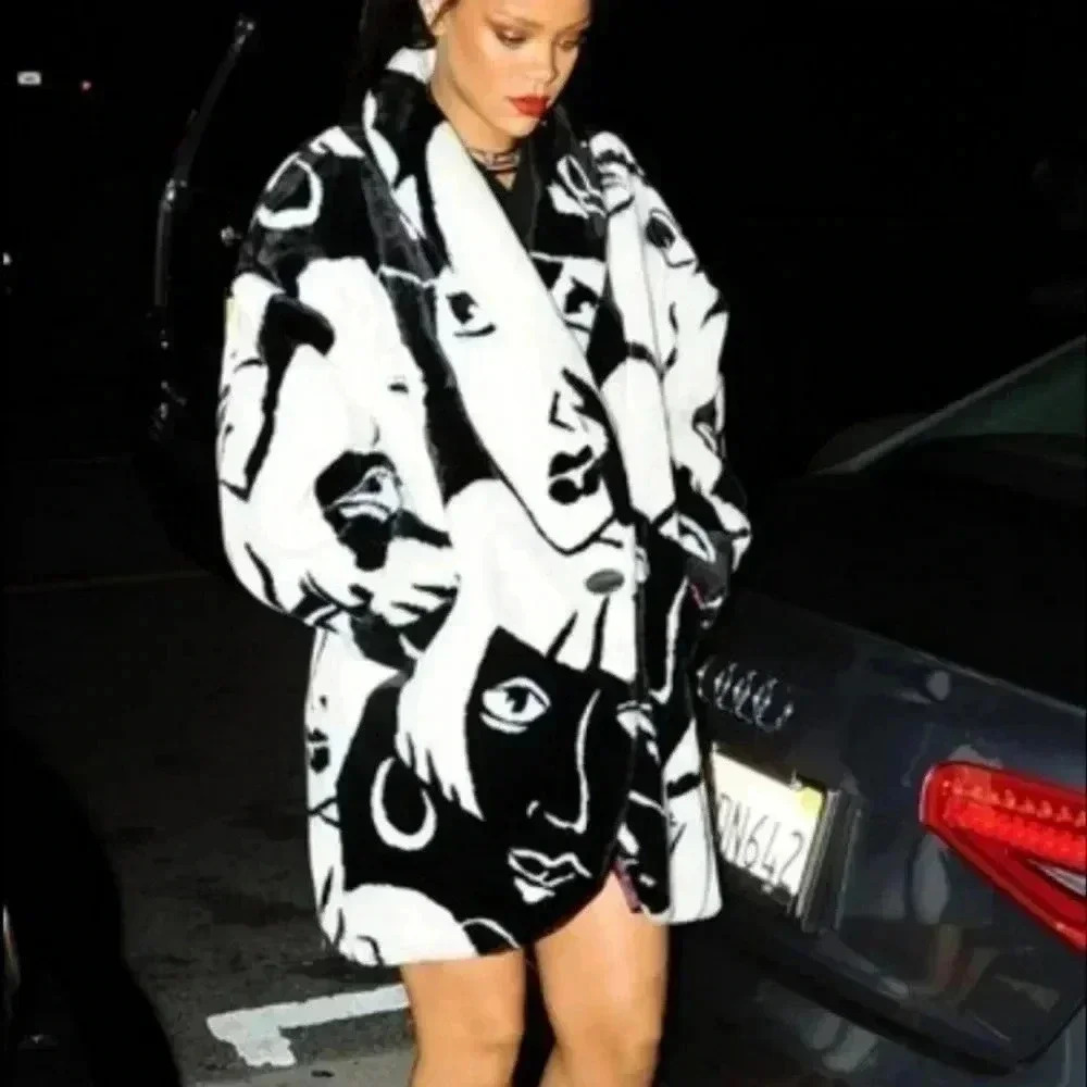 Donny Brook Mob Wife Graphic Faces Faux Fur Coat.. - Picture 3 of 14